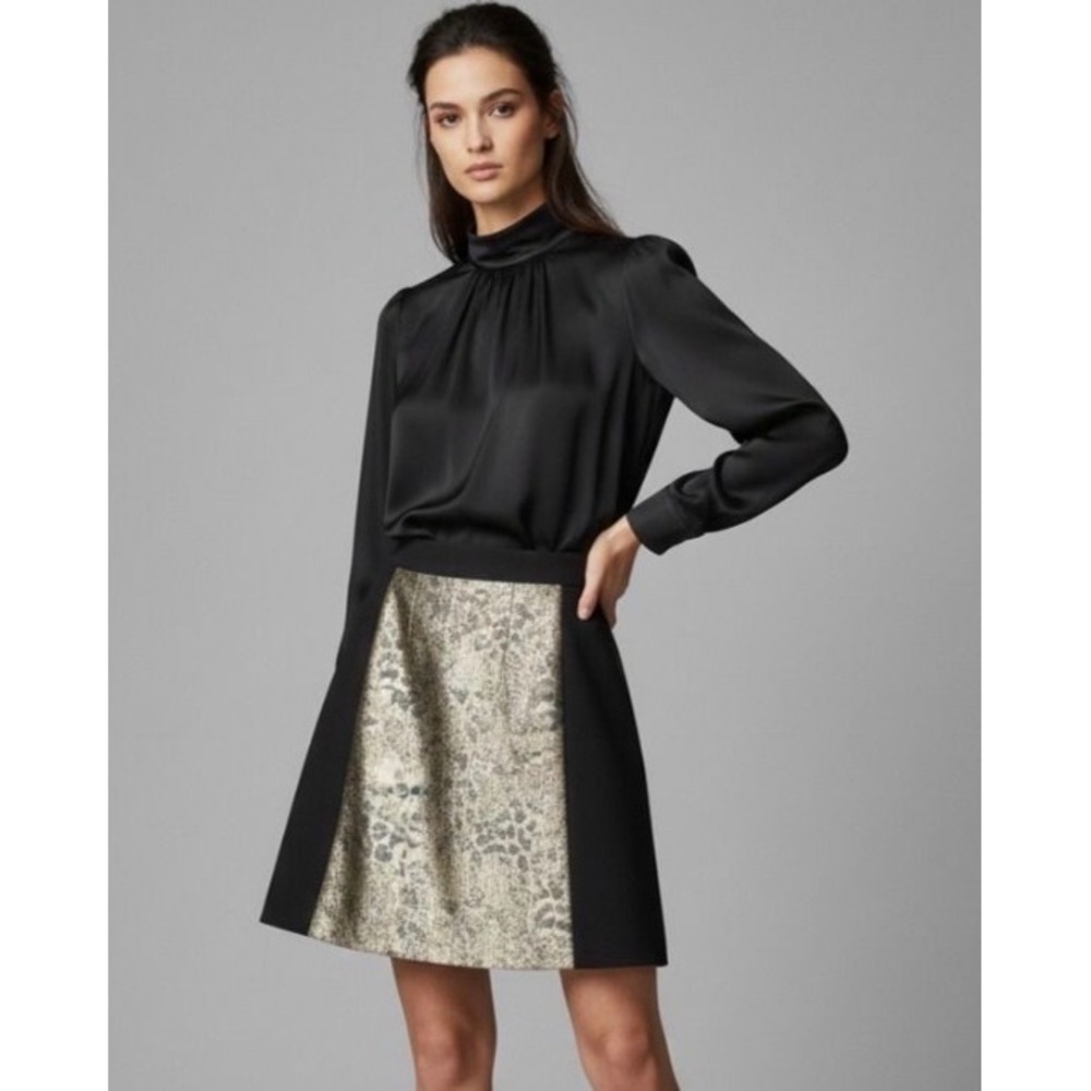 By Malene Birger Polliea Metallic Jacquard Paneled Skirt Black Gold 44 US 14